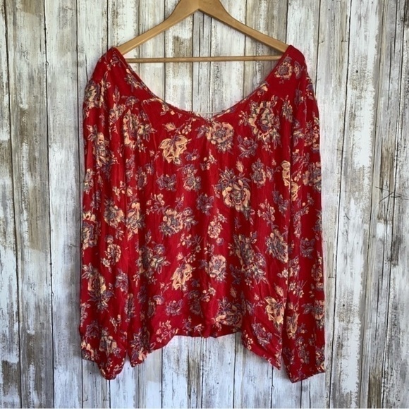 Billabong Distant Roads Red Floral Blouse - Picture 2 of 7